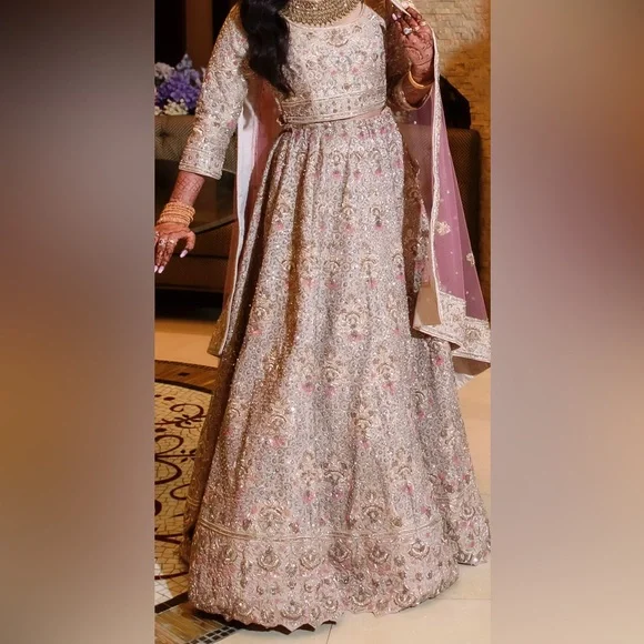 affordable bridesmaid dresses online Buy Online Beige Embroidered Georgette Long Sleeve Anarkali Suit with Dupatta XL (42")